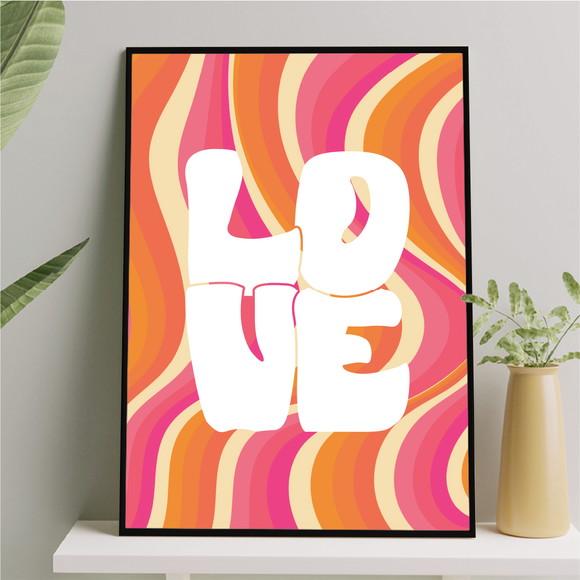 Arte Quadro Digital - Love Disco - Laranja e Rosa