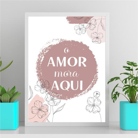 Arte Quadro Digital - o Amor Mora Aqui Abstrato Flor Rosa