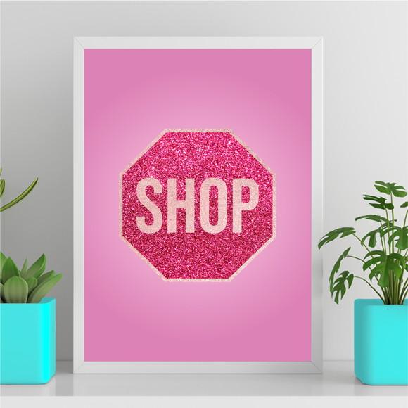 Arte Quadro Digital - Placa Shop Glitter Rosa