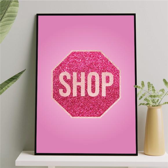 Arte Quadro Digital - Placa Shop Glitter Rosa