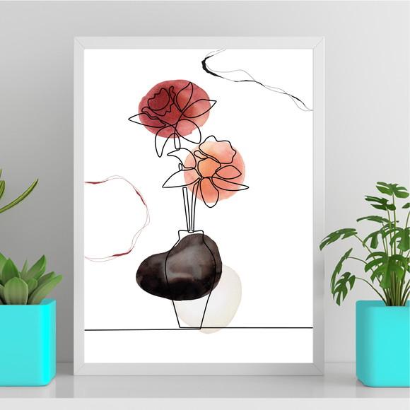 Arte Quadro Digital - Vaso de Flores One Line Abstrato