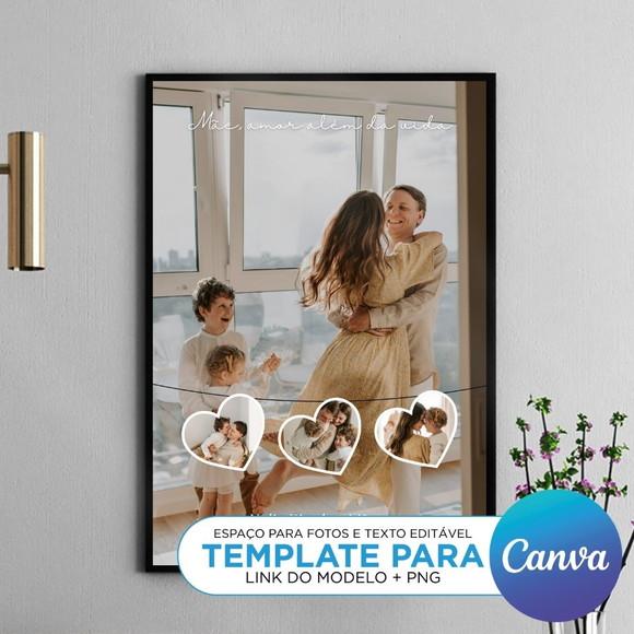 Template para Canva - Varal de Corações - 4 Fotos