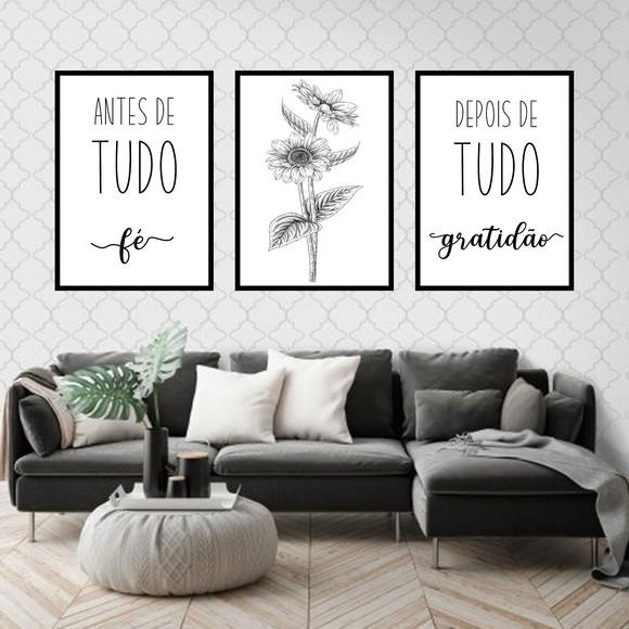 Trio Quadros Digitais - Antes de Tudo Fé Girassol