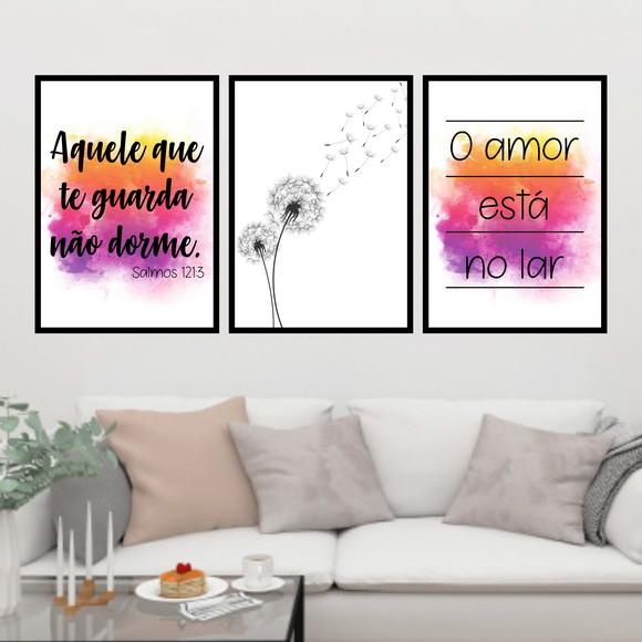 Trio Quadros Digitais - Aquarela Aquele Que Te Guarda