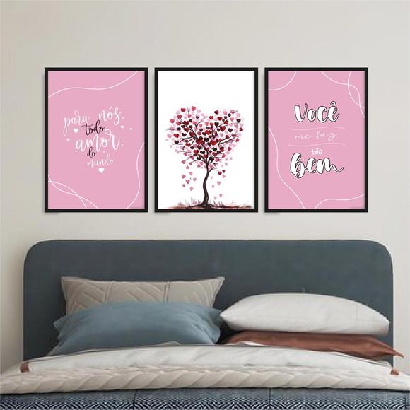 Trio Quadros Digitais - Árvore Corações - para Nós Todo Amor