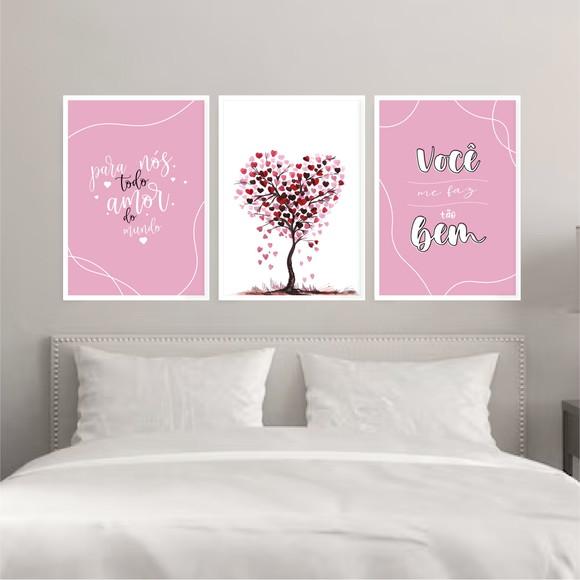 Trio Quadros Digitais - Árvore Corações - para Nós Todo Amor