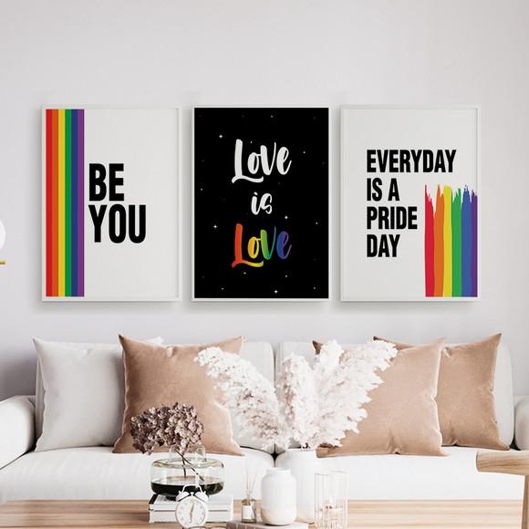 Trio Quadros Digitais - Be You - Love Is Love - Arco Íris