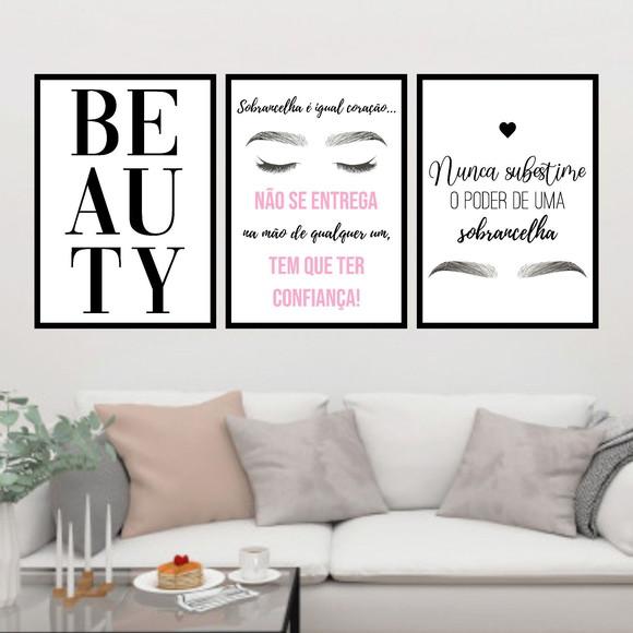 Trio Quadros Digitais - Beauty Sobrancelha Rosa
