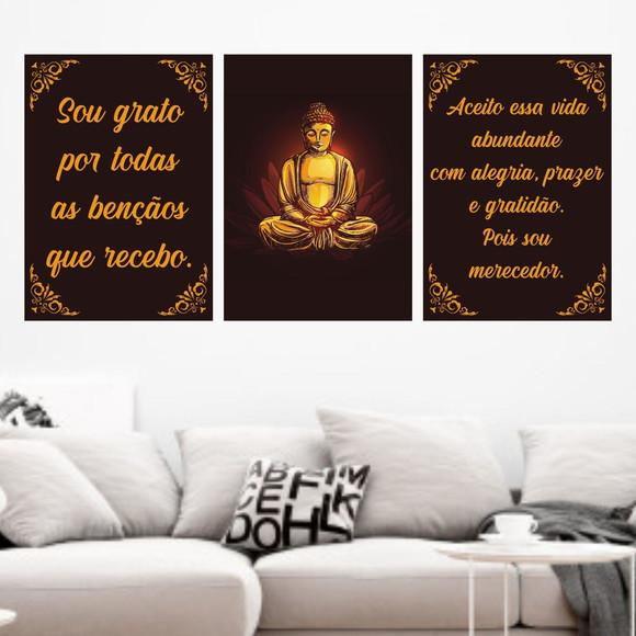 Trio Quadros Digitais - Buda Marsala Sou grato