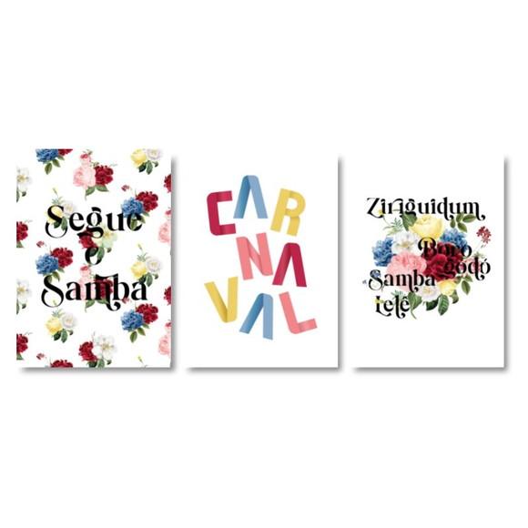 Trio Quadros Digitais - Carnaval com Flores - Branco
