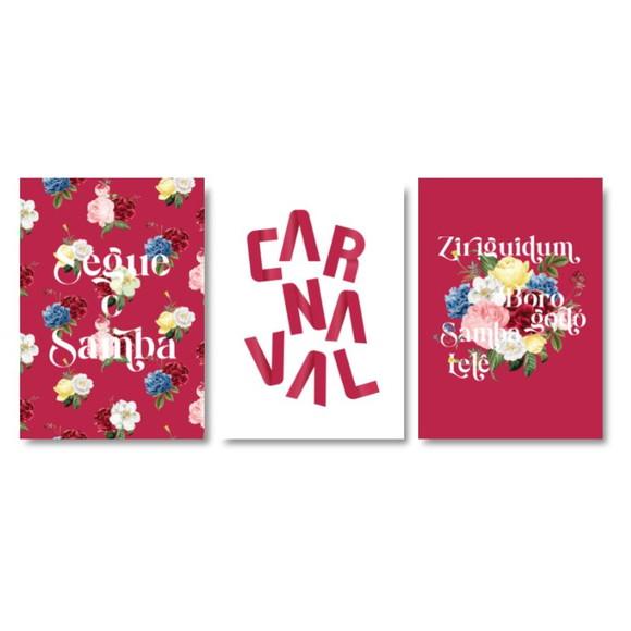 Trio Quadros Digitais - Carnaval com Flores - Magenta