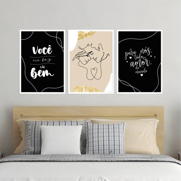Trio Quadros Digitais - Casal One Line - Você Me Faz Tão Bem