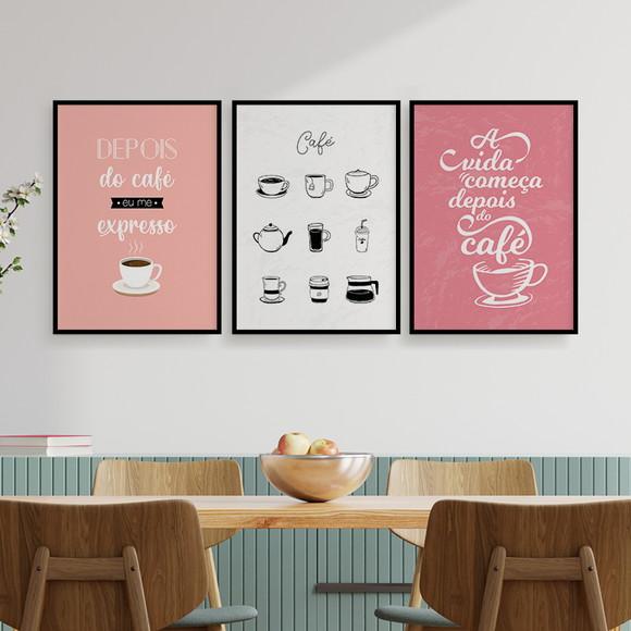 Trio Quadros Digitais - Depois Do Café Eu Me Expresso - Rosa