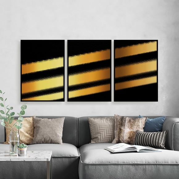 Trio Quadros Digitais - Faixas Dourado E Preto