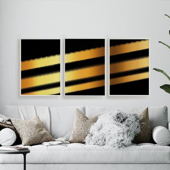 Trio Quadros Digitais - Faixas Dourado E Preto