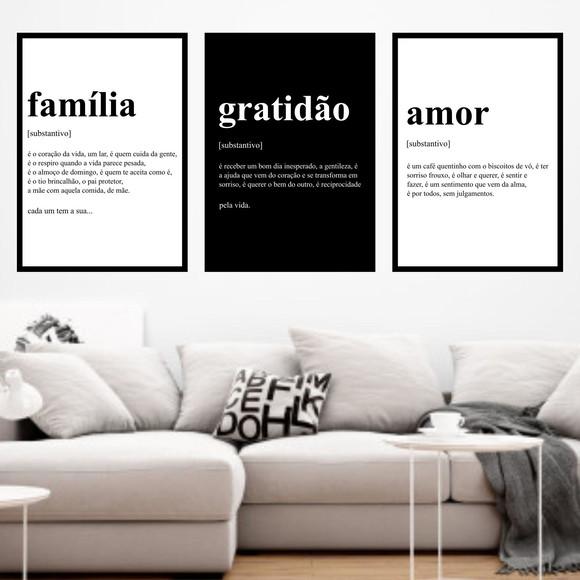 Trio Quadros Digitais - Família Amor Gratidão Significado