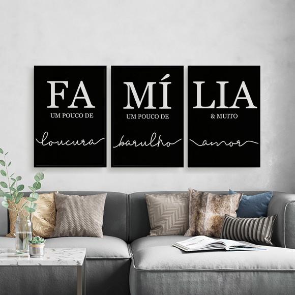 Trio Quadros Digitais - Família Barulho Loucura Amor Preto