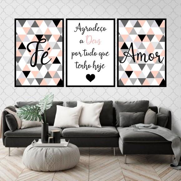 Trio Quadros Digitais - Fé Amor Triângulos