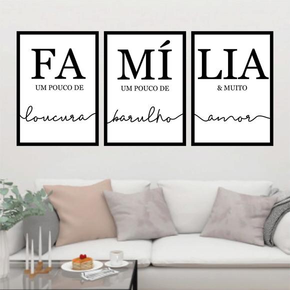 Trio Quadros Digitais - Família Loucura Barulho Amor