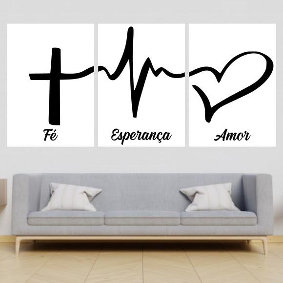 Trio Quadros Digitais - Fé Esperança Amor