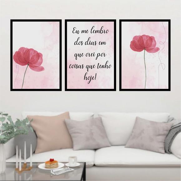 Trio Quadros Digitais - Flor Aquarela Eu me lembro