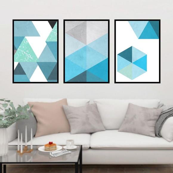 Trio Quadros Digitais - Geométrico Azul