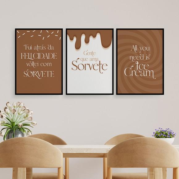 Trio Quadros Digitais - Gente Que Ama Sorvete Marrom