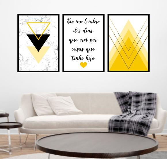 Trio Quadros Digitais - Geométrico Eu me lembro Amarelo