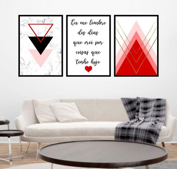 Trio Quadros Digitais - Geométrico Eu me lembro Vermelho