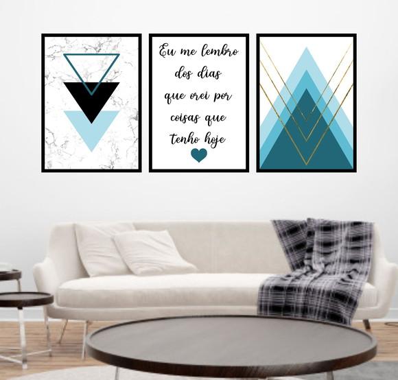 Trio Quadros Digitais - Geométrico Eu me lembro Turquesa