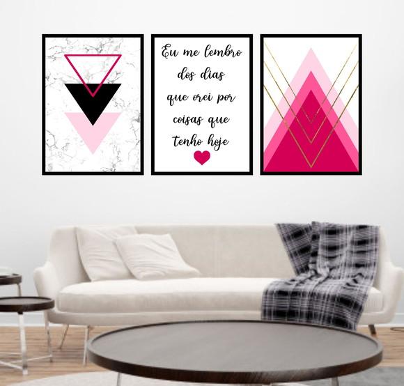Trio Quadros Digitais - Geométrico Eu me lembro Rosa