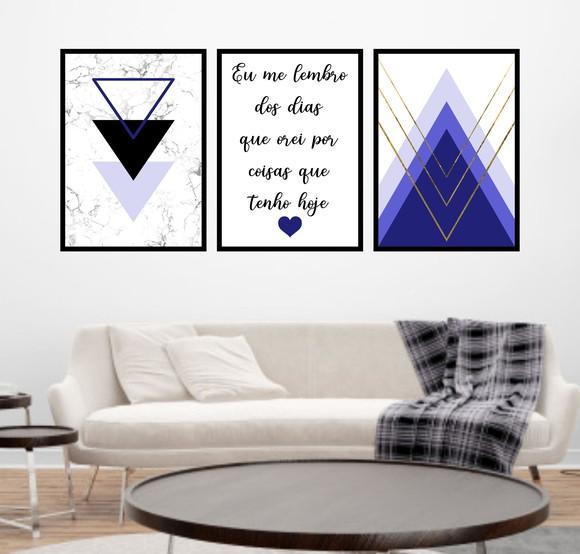 Trio Quadros Digitais - Geométrico Eu me lembro Azul