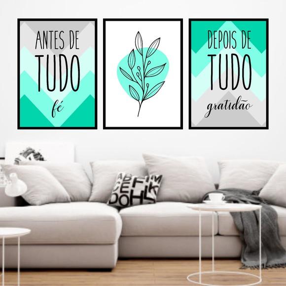 Trio Quadros Digitais - Geométrico Vermelho Cinza