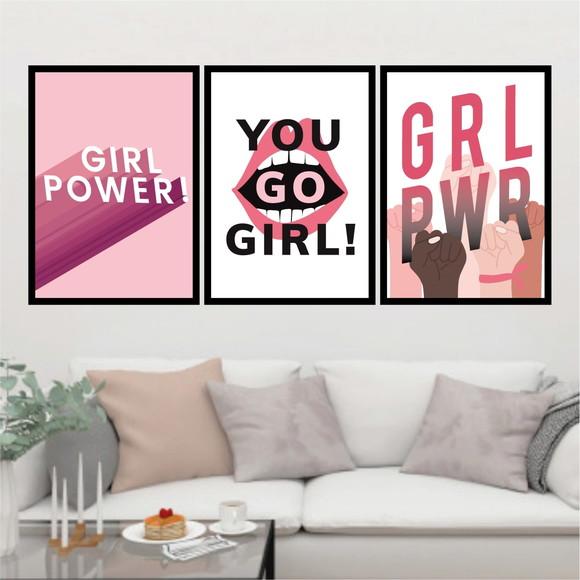 Trio Quadros Digitais - Girl Power - You Go Girl