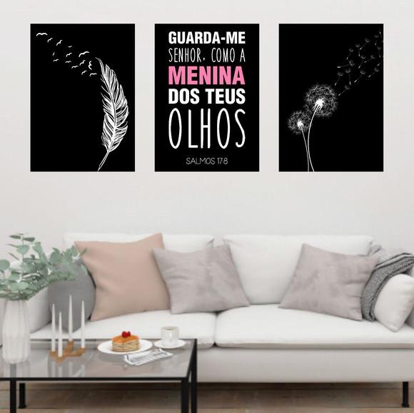 Trio Quadros Digitais - Guarda-me Senhor Dente de Leão Preto