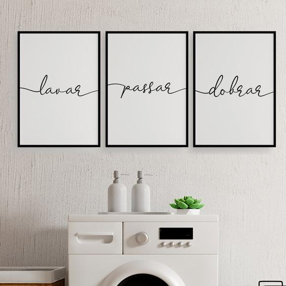 Trio Quadros Digitais - Lavanderia Branco e Preto