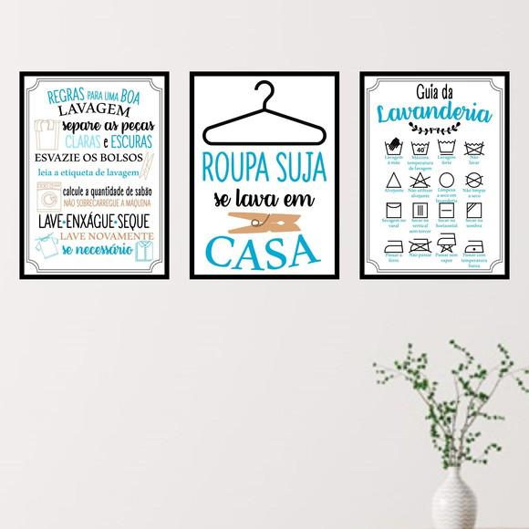 Trio Quadros Digitais - Lavanderia Azul