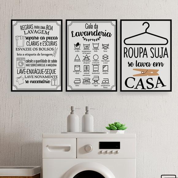 Trio Quadros Digitais - Lavanderia Preto E Branco