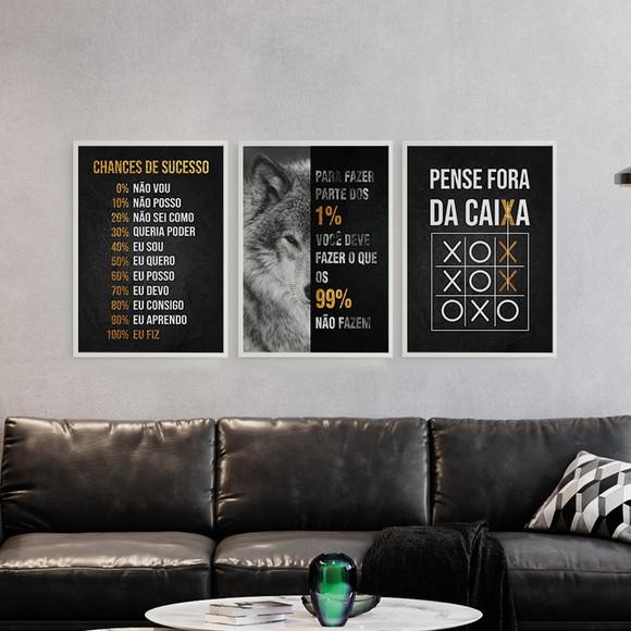 Trio Quadros Digitais - Lobo Emprendedorismo Sucesso Preto