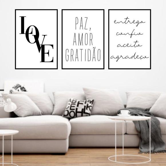 Trio Quadros Digitais - Love Paz Amor Gratidão Entrego
