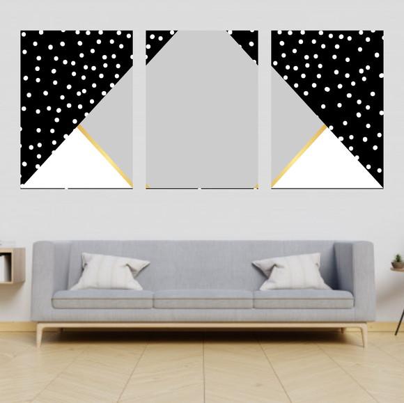 Trio Quadros Digitais - Mosaico Cinza, Preto E Branco