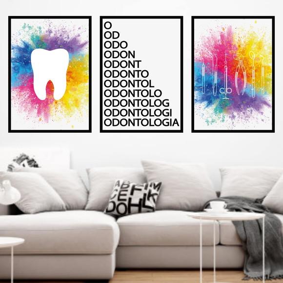 Trio Quadros Digitais - Odontologia - Dente Colorido