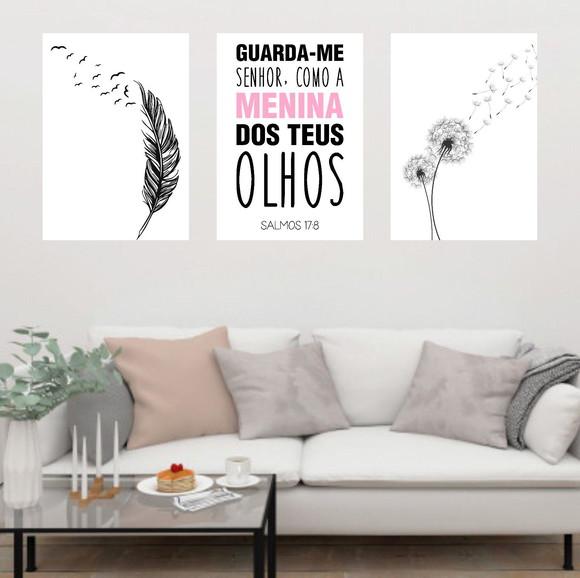 Trio Quadros Digitais - Pena Guarda-me Senhor Dente de Leão