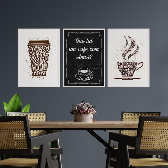 Trio Quadros Digitais - Que Tal Um Café Com Amor?