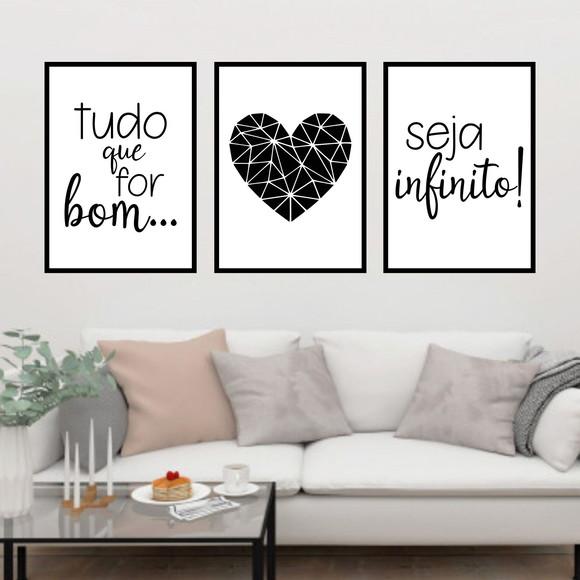 Trio Quadros Digitais - Seja infinito Coração Geométrico