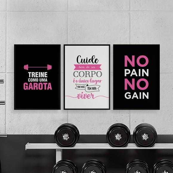 Trio Quadros Digitais - Treine Como Uma Garota Academia Rosa