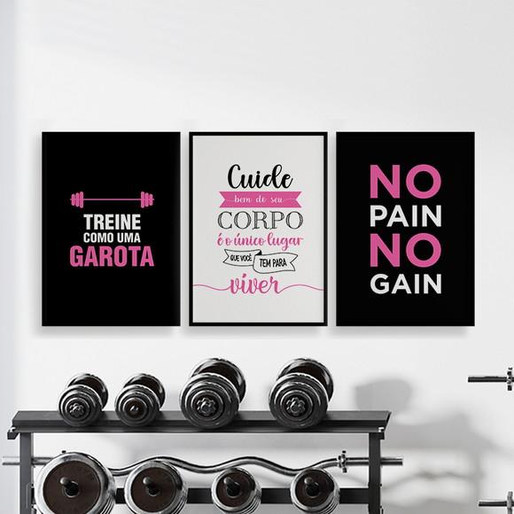 Trio Quadros Digitais - Treine Como Uma Garota Academia Rosa