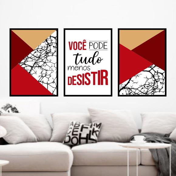 Trio Quadros Digitais - Você pode tudo Geométrico Vermelho