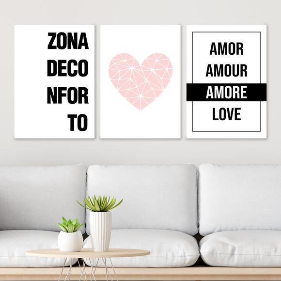Trio Quadros Digitais - Zona de Conforto Coração Amor