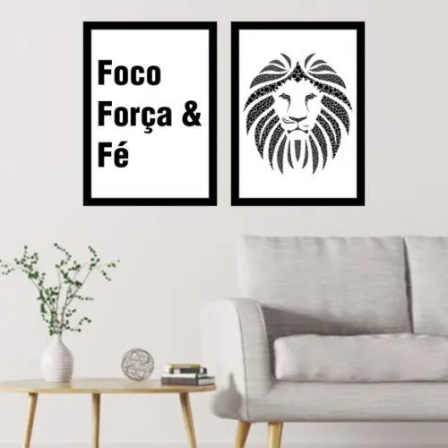 2 Quadros Digitais - Foco Força e Fé Leão Branco